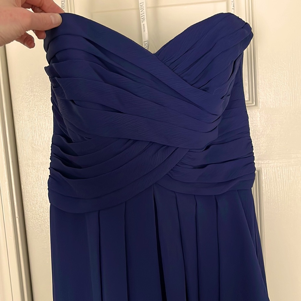 Navy strapless bridesmaid dress